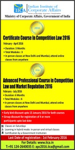 Indian Institute of Corporate Affairs' Certificate Course in Competition Law 2016
