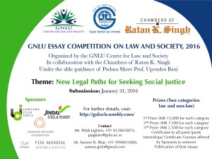 GNLU Essay Competition on Law and Society, 2016