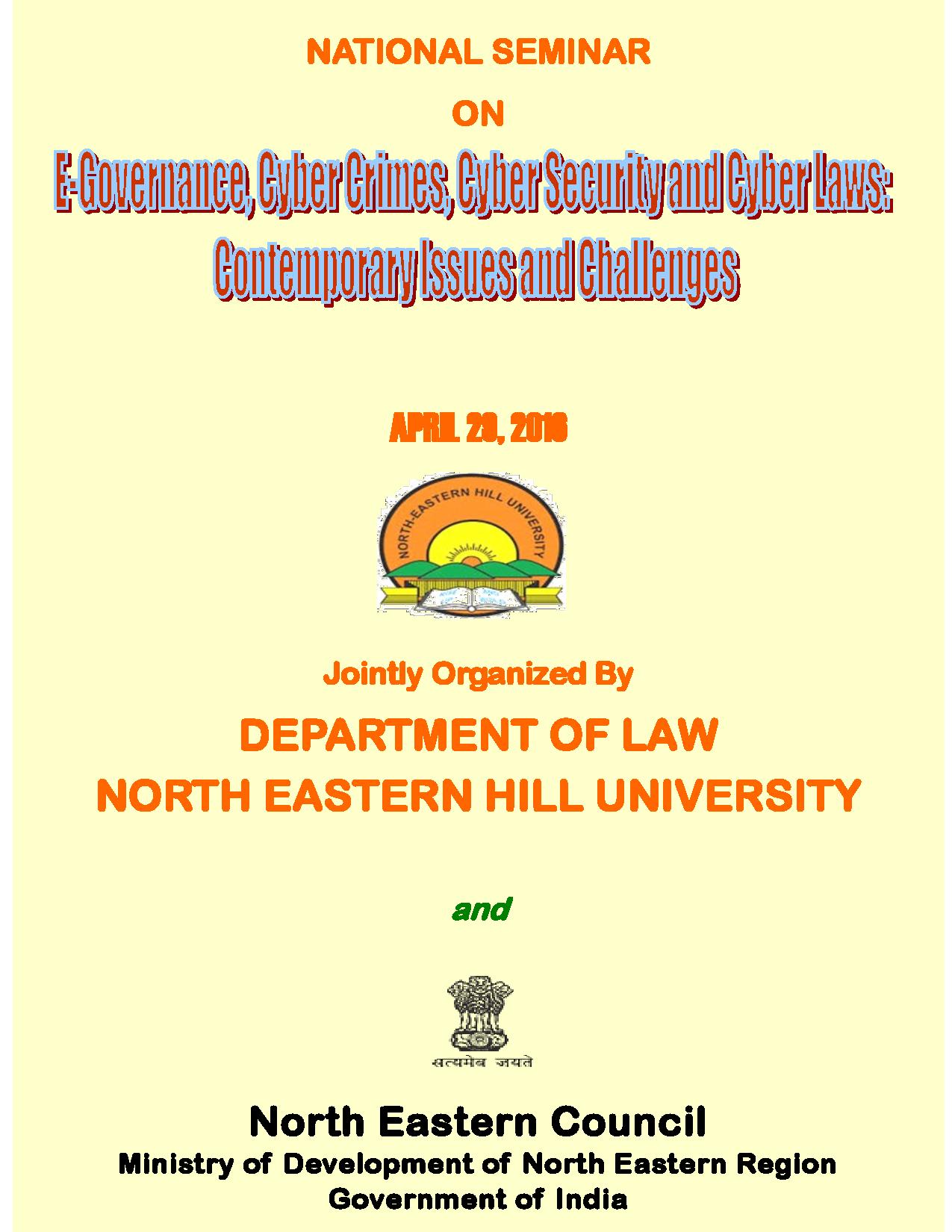 Call for Papers: North Eastern Hill University's National Seminar on E-Governance, Cyber Crimes, Security and Laws