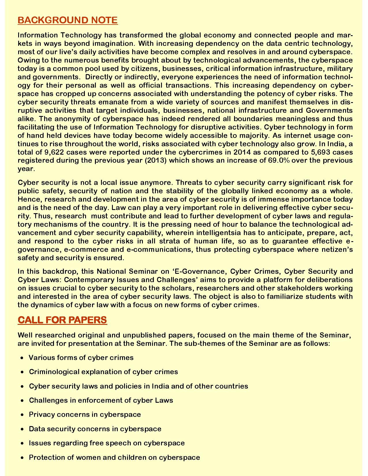 Call for Papers: North Eastern Hill University's National Seminar on E-Governance, Cyber Crimes, Security and Laws