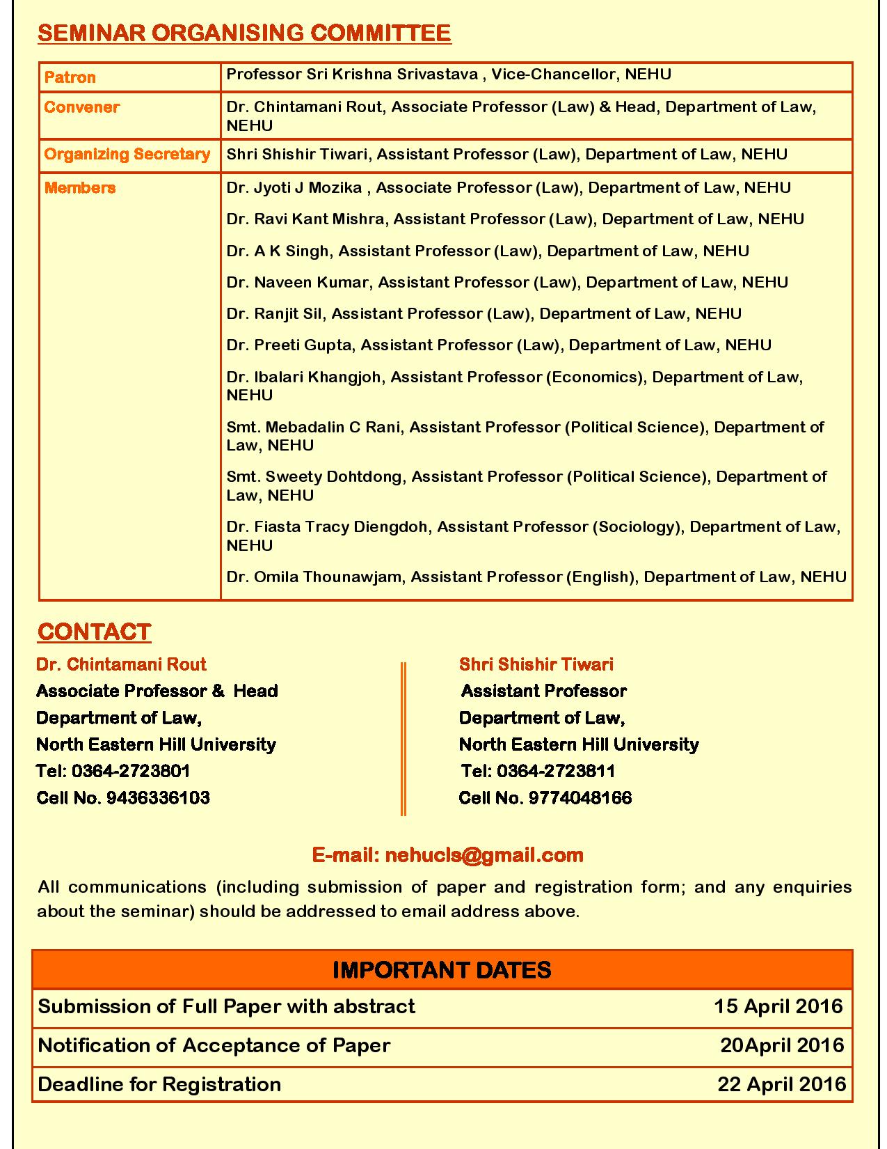 Call for Papers: North Eastern Hill University's National Seminar on E-Governance, Cyber Crimes, Security and Laws