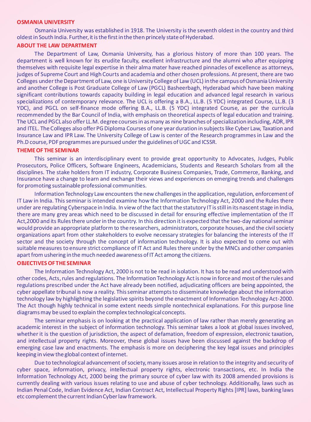 Call for Papers: Osmania University's National seminar on Information Technology Laws
