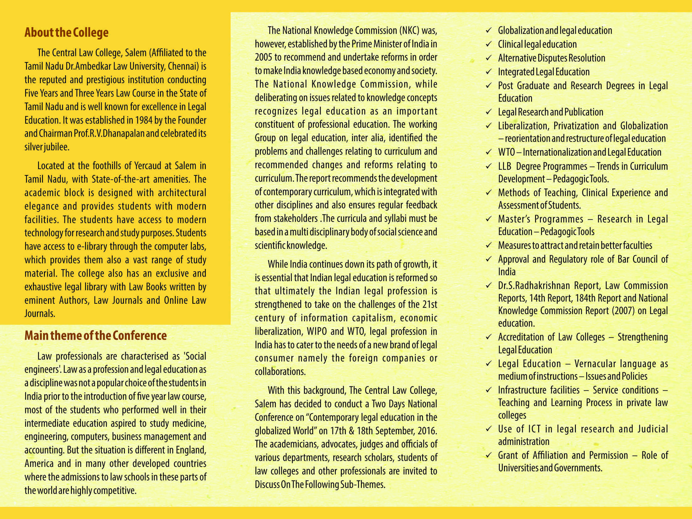 Call for Papers: Central Law College National Conference on Contemporary Legal Education in the Globalized World