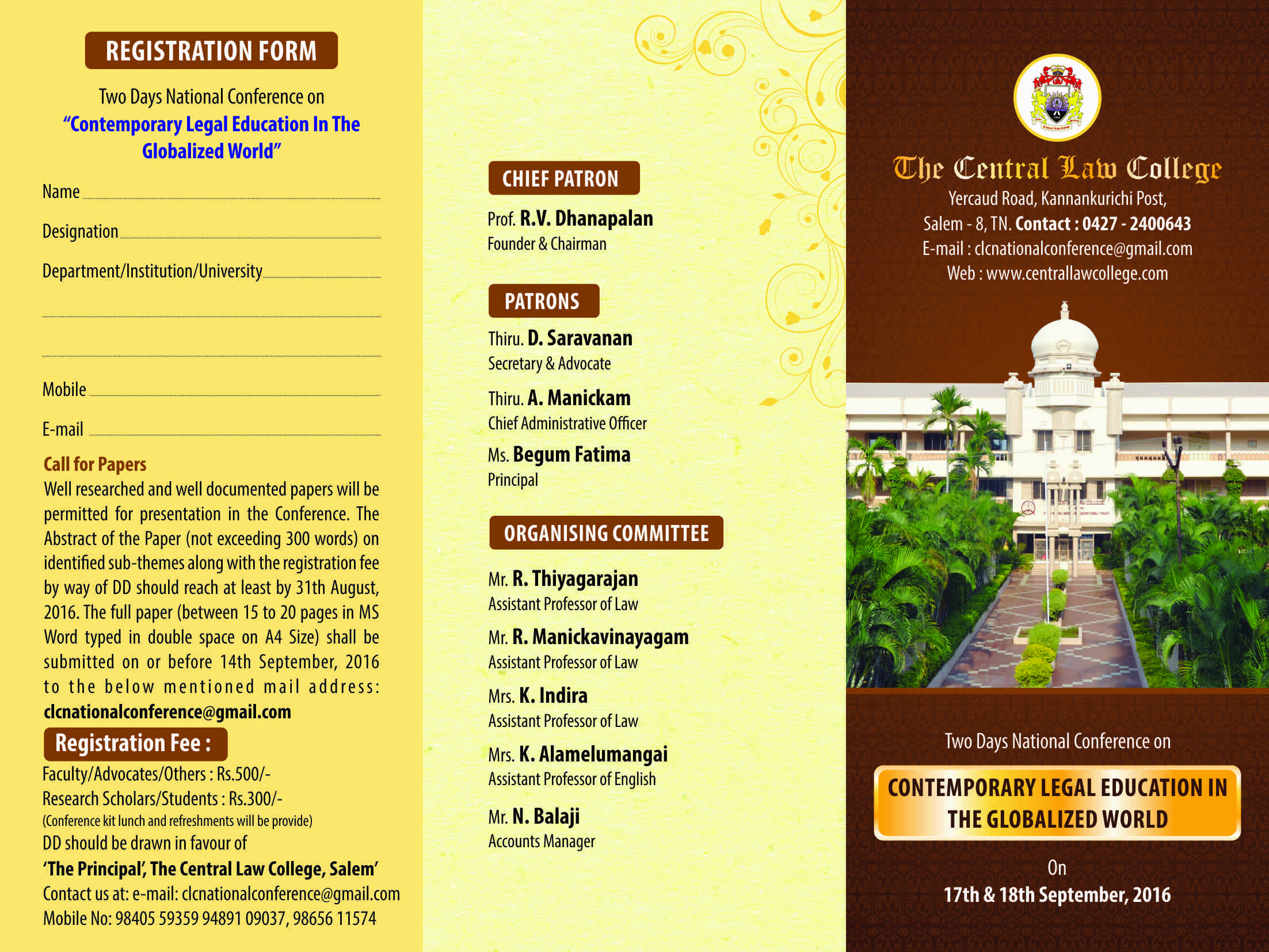 Call for Papers: Central Law College National Conference on Contemporary Legal Education in the Globalized World