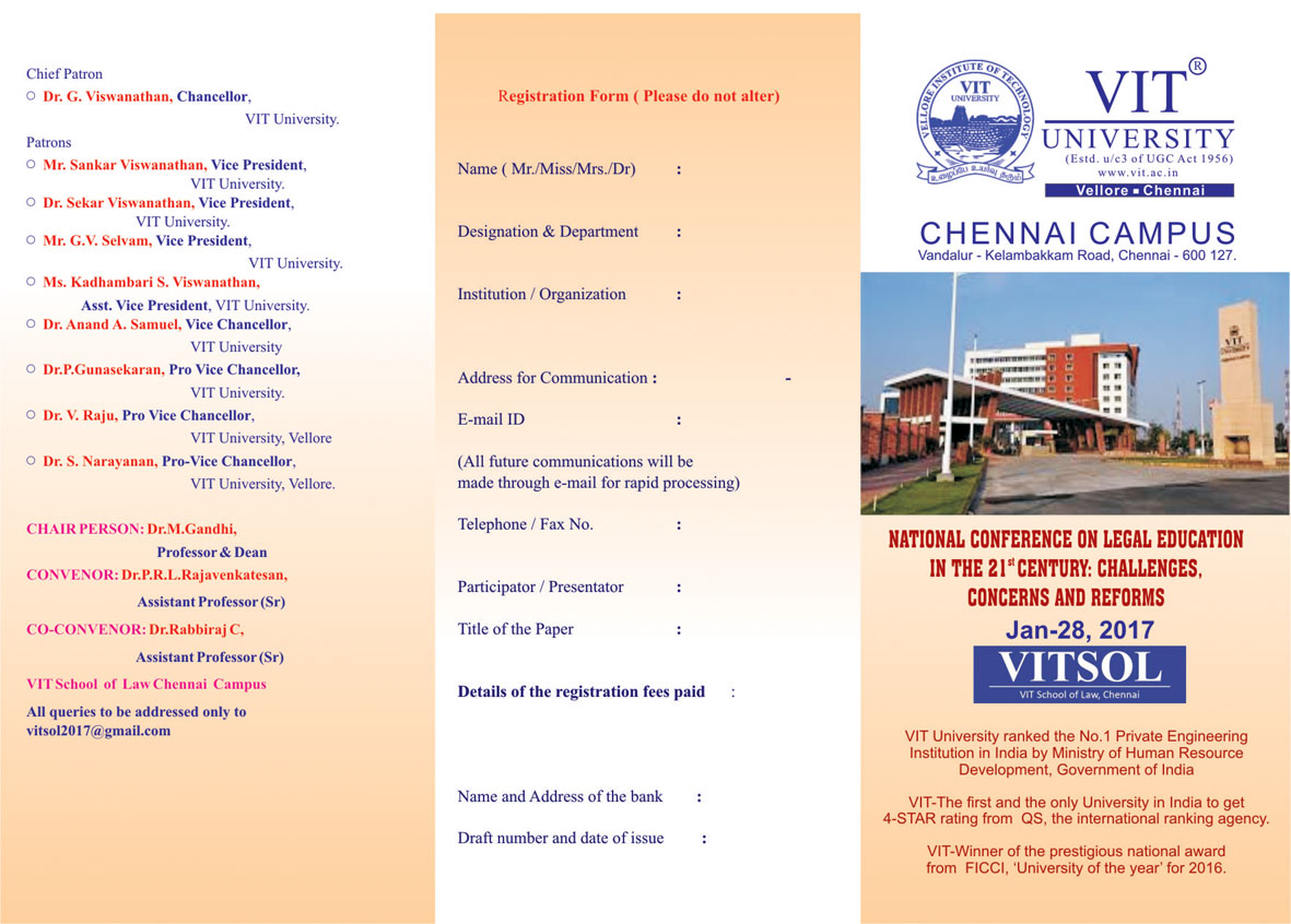 Call for Papers: VIT National Conference on Legal Education in the 21st Century: Challenges, Concerns and Reforms