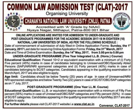 CLAT 2017, CLAT 2017 Notification