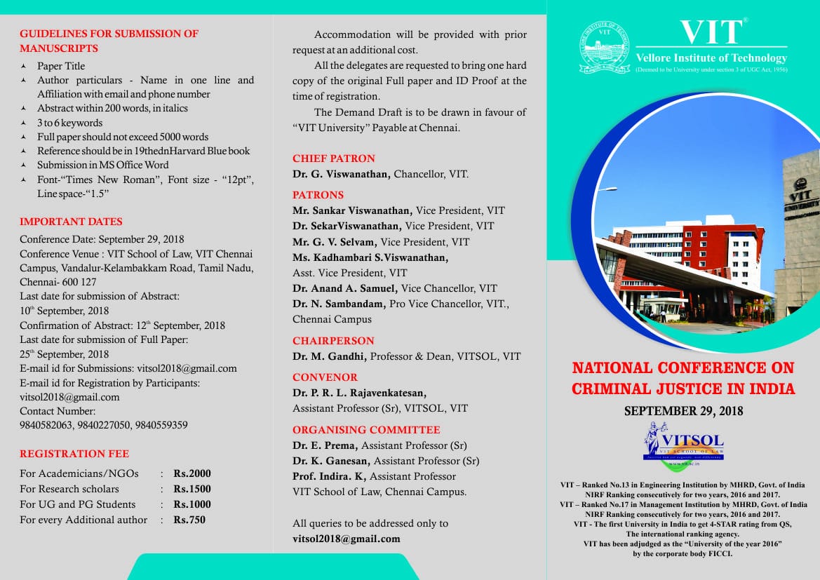 Call for Papers: VITSOL's National Conference on Criminal Justice in ...