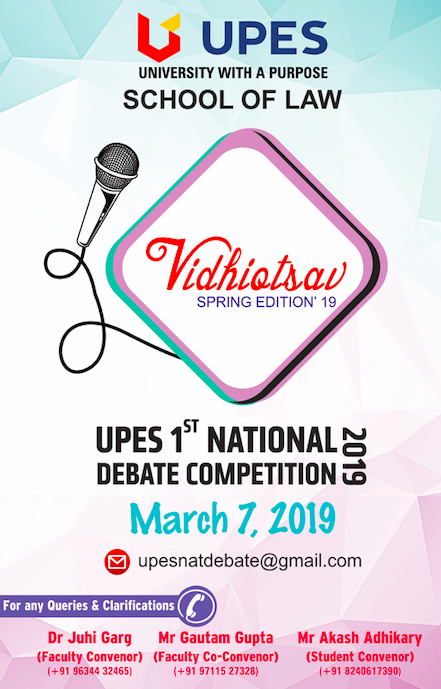 UPES 1st National Debate Competition, 2019