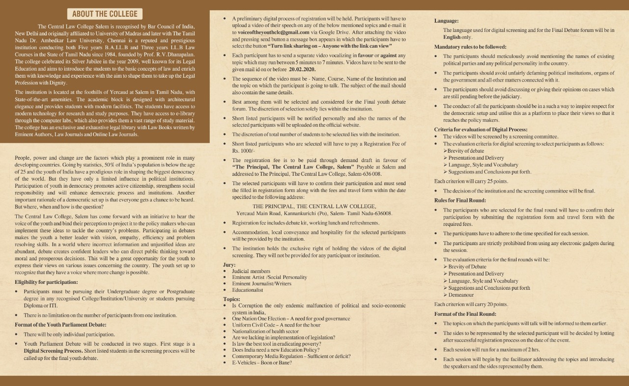 National Debate Youth Forum: Voice of the Youth 2020 at Central Law College, Salem 