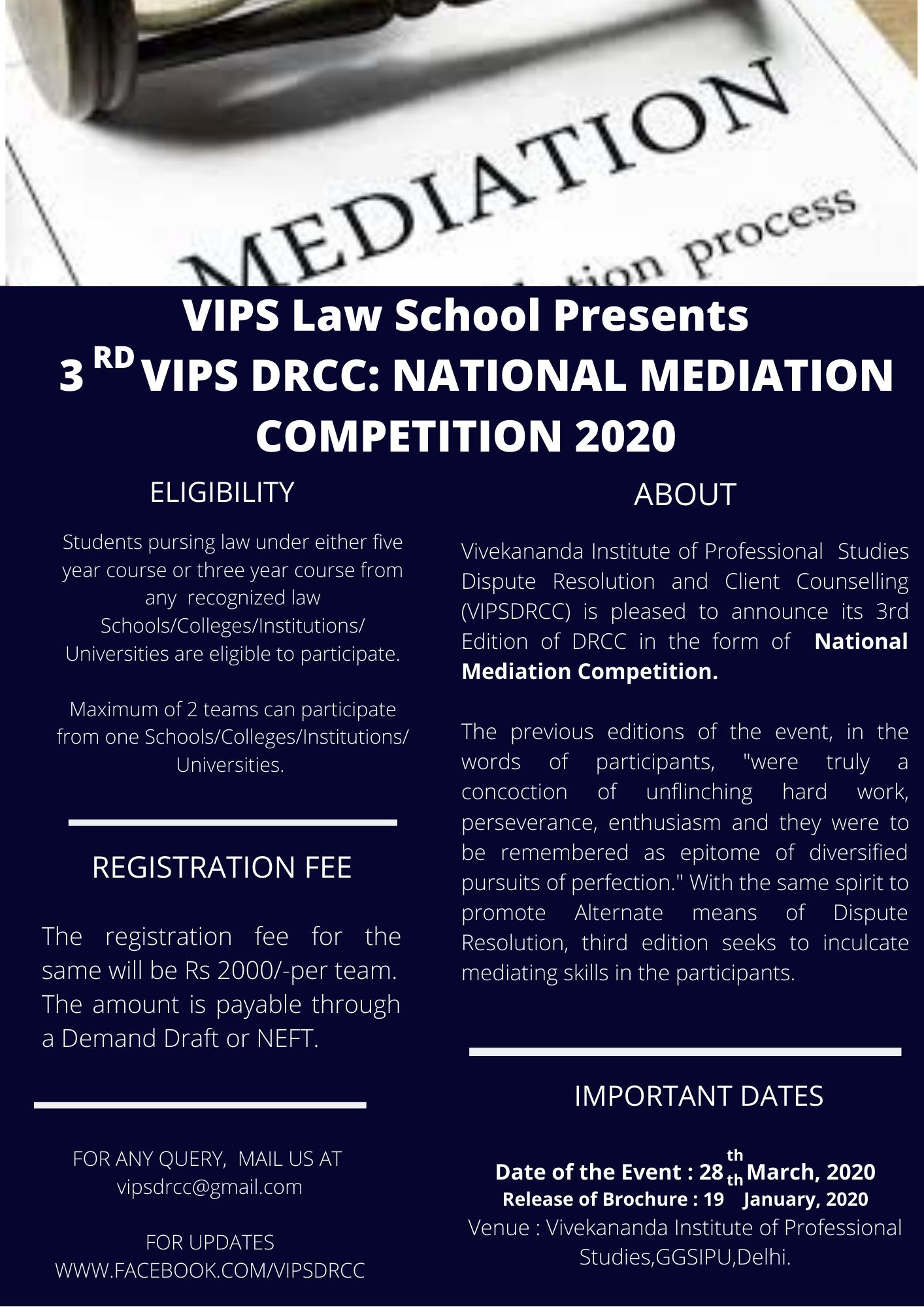 3rd VIPS DRCC's National Mediation Competition 2020