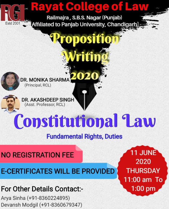 Online Proposition Writing Competition by Rayat College of Law